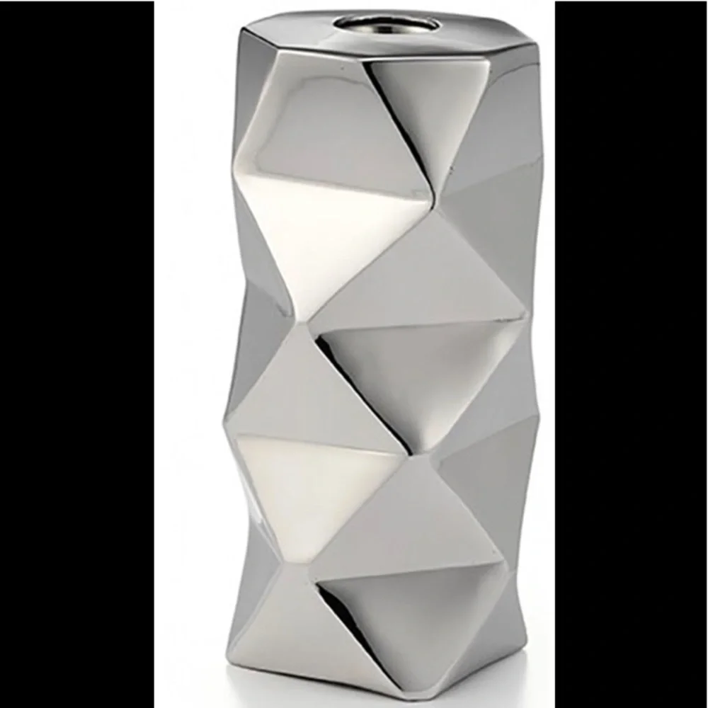 Mary Jurek Design Modern Geometric Candle Holder 6” tall Stainless Steel NEW